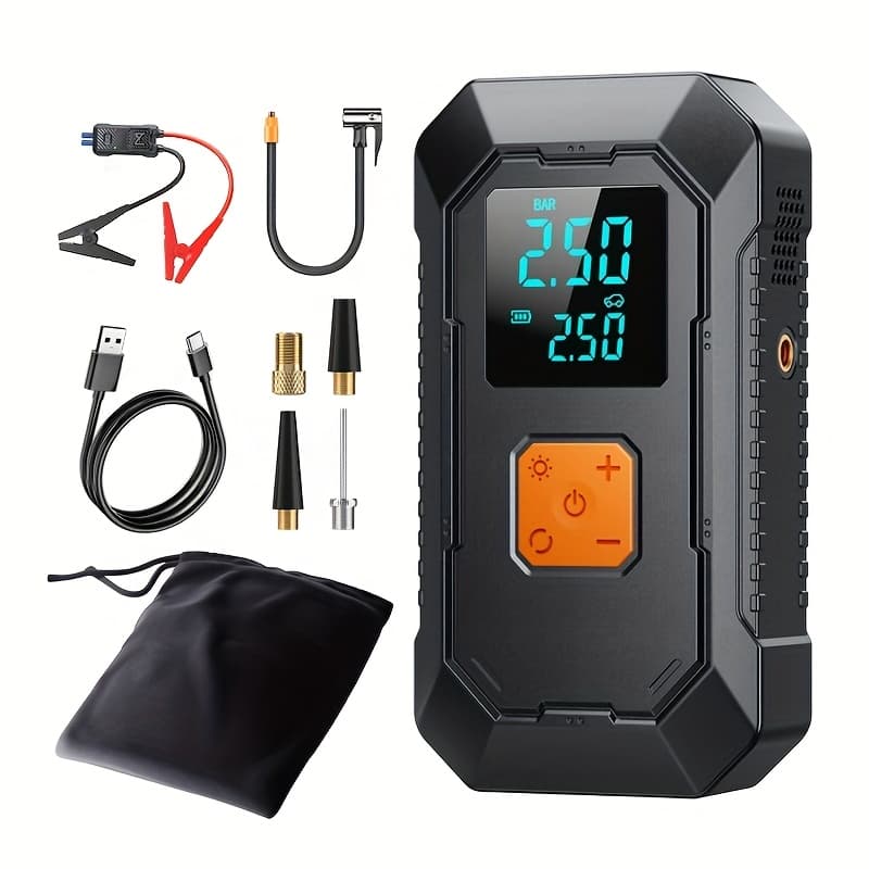 TEMU Portable Car Air Compressor & Jump Starter - 12v, Fast Charging, Digital Tire Inflator, Led Light, For Gas/ Engines And Car, Motorcycle And Bicycle Tire Inflation, Essential Road Trip Accessories