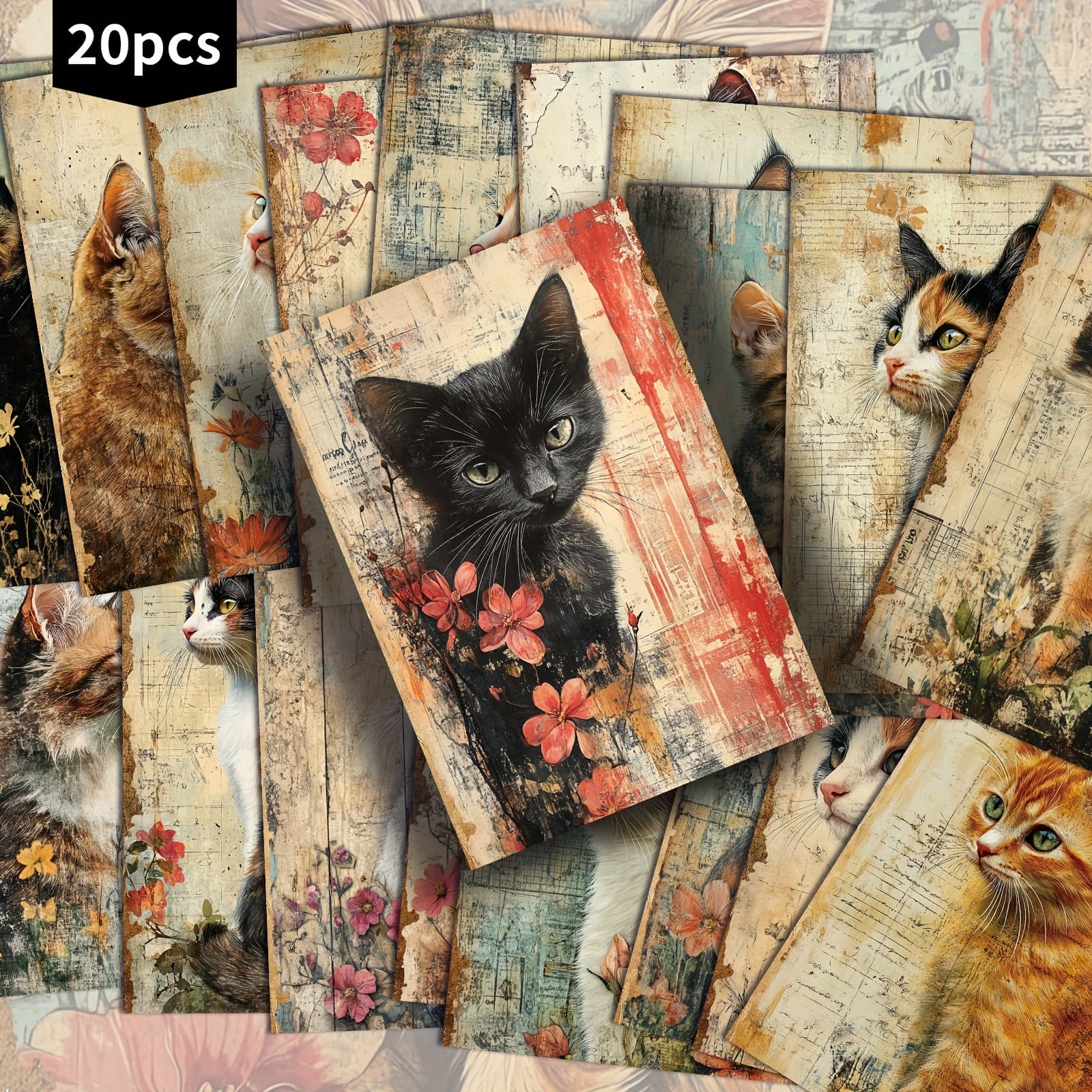 TEMU 20-pack Pets Cute Postcards - 4x6 Inches Retro Junk Journal Paper, Classic Pinup Illustrations, Collectible Decorative Painting Cards For Scrapbooking & Crafting