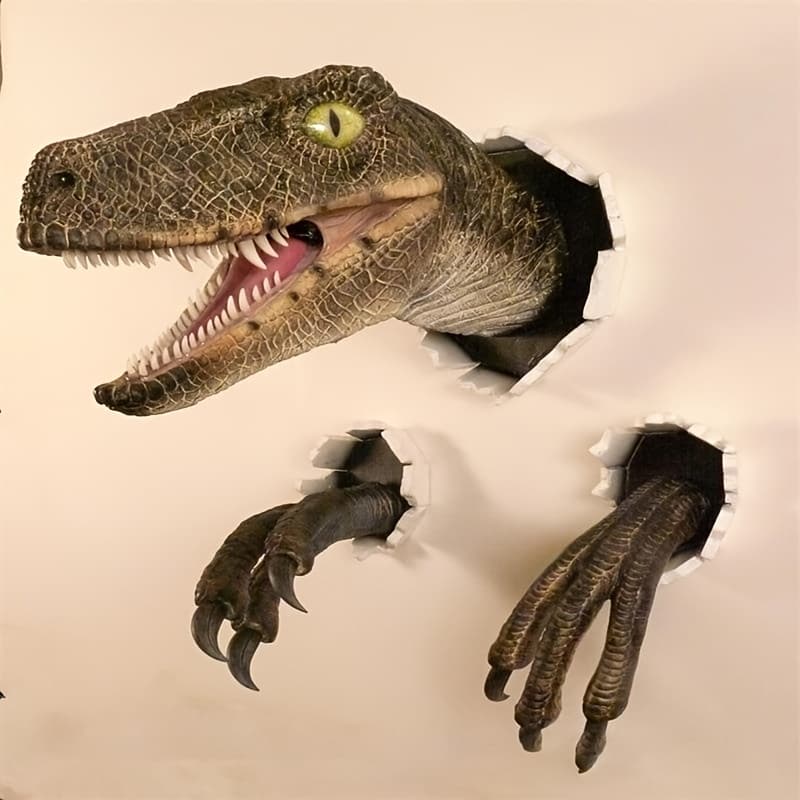 TEMU Dinosaur Statue Decoration Resin Ornaments, Broken Wall Dragon Wall Decoration Velociraptor Wall Mount Decoration