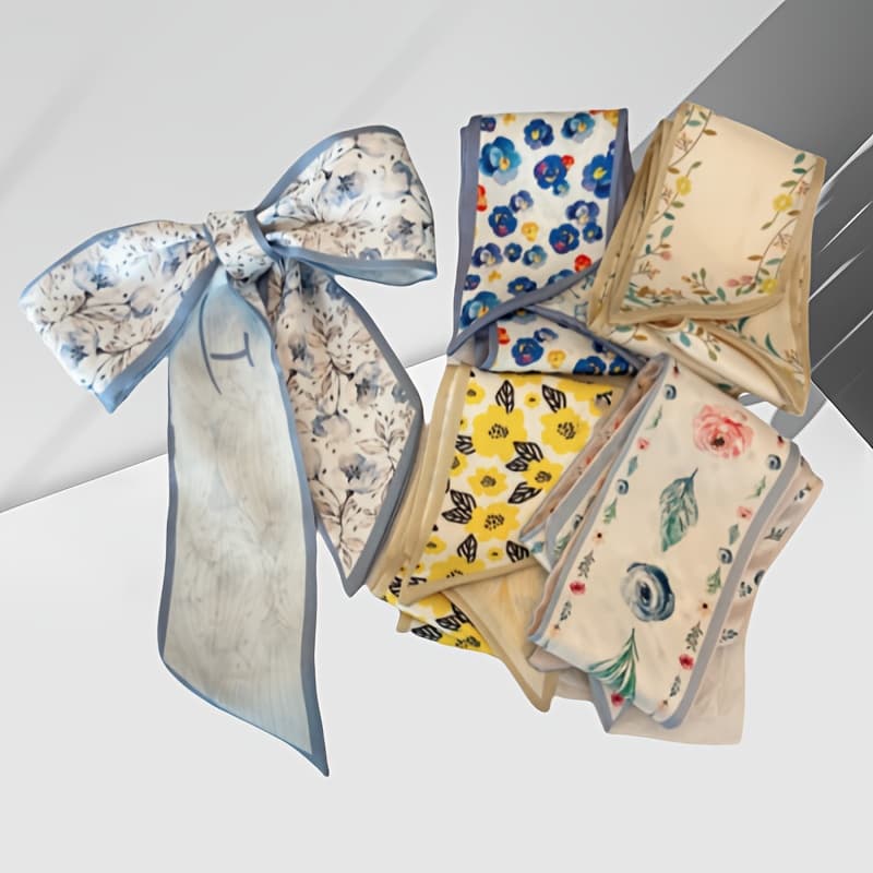 TEMU 5pcs Set: Season Style Scarf Ties, Versatile Everyday Ribbon Long Scarves, Small , Korean-style Print Hair Ties And Headbands