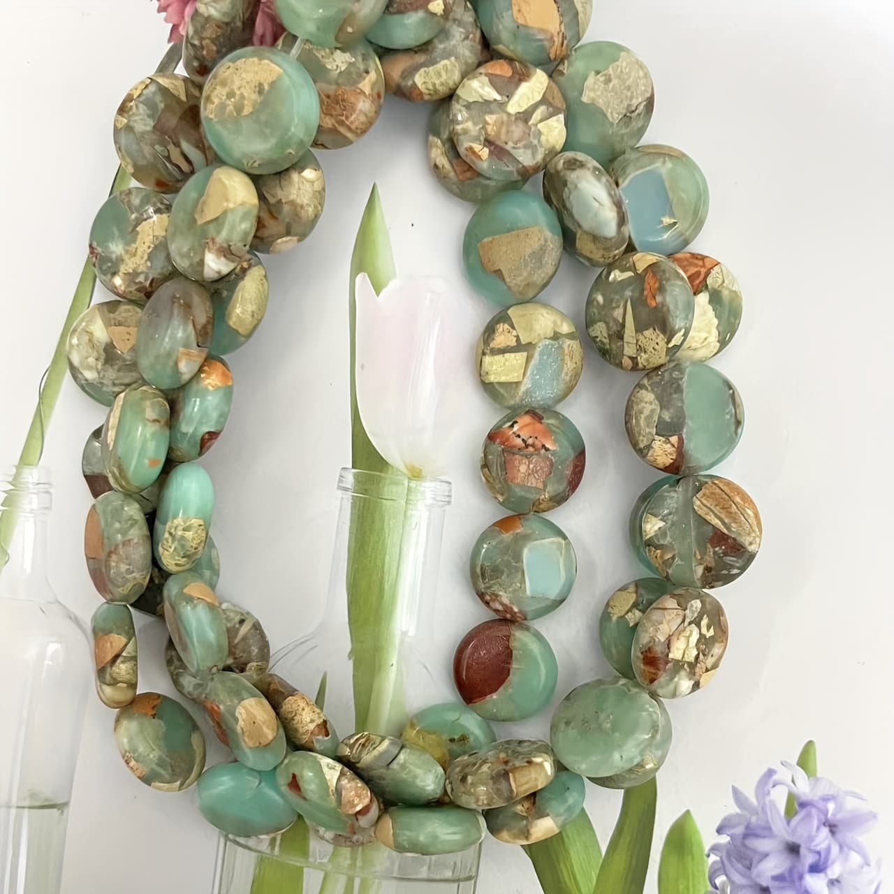 TEMU 13pcs Natural Skin Stones, Round Bohemian Fashion Loose Beads, Handmade Diy Bracelets, Necklaces, Women's Earrings, Jewelry Accessories