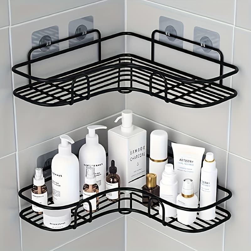 TEMU 2pcs Non-perforated Corner Shelf, Bathroom Shelf, Wall Mounted Toilet Cabinet, Bathroom Shampoo, Cosmetics Storage Shelf, Bathroom Accessories
