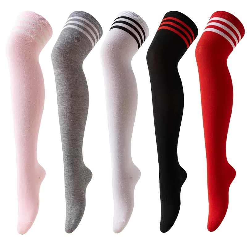 TEMU 5 Pairs Of Women's Extra-long Socks - Made Of Solid Color Elastic Material For , Hand Wash Only, In 4 Colors (black, Dark Gray, Light Gray, White), For Casual And Formal Occasions