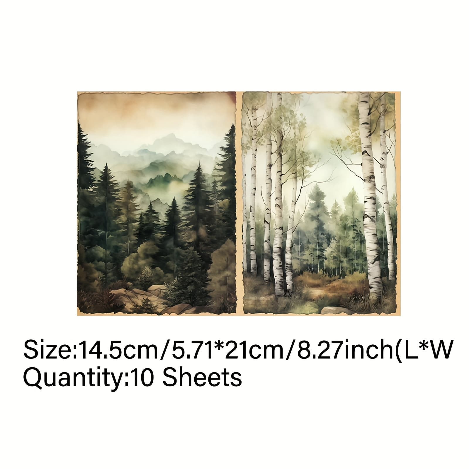 TEMU Vigus 10pcs Forest Season Watercolor Art Prints - A5 Size Handcrafted Paper With Scenic For Journaling, Diaries, And , Print