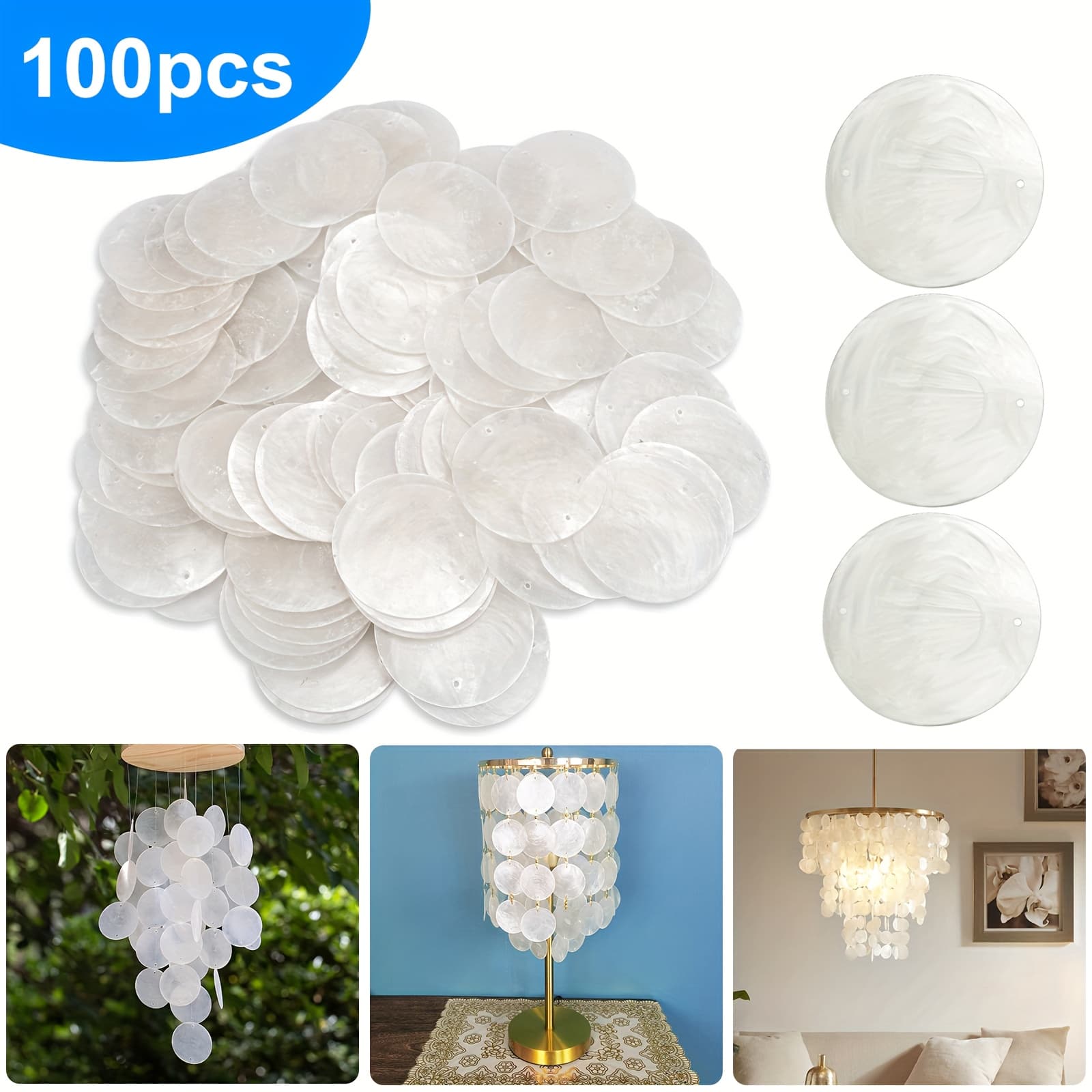 TEMU 2d Flat, 100pcs Natural Seashell Beads, 0.2" Flat Round Charm Pendants For Jewelry Making, Necklace, Earring & Keychain, Durable Shell Craft Beads For Home Decor