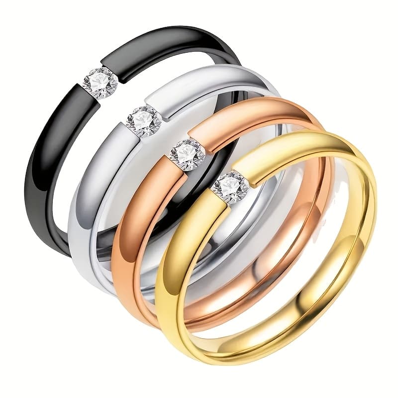 TEMU 4pcs Set Of European And American Cross-border New Minimalist Fashion 3mm Smooth Versatile 304l Stainless Steel Rings