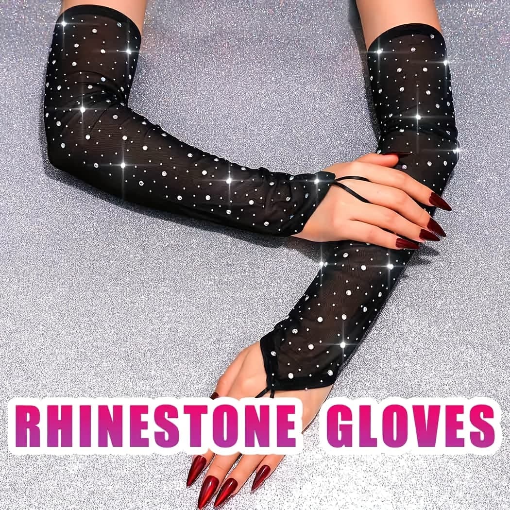 TEMU Long Gloves For Party Decor Black Long Gloves Elegant Dotted Decorative Gloves Elastic Breathable Gloves For Party Prom