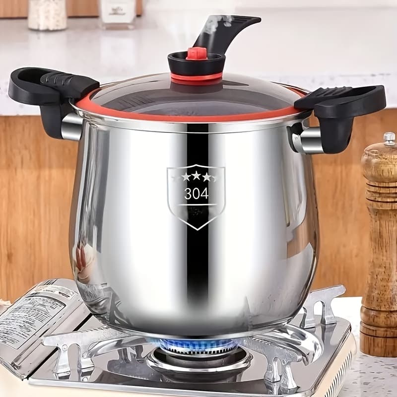 TEMU 304 Stainless Steel Multipurpose Cooker, Food-grade Stew Pot, Large Capacity, Compatible With Induction And Gas Stove