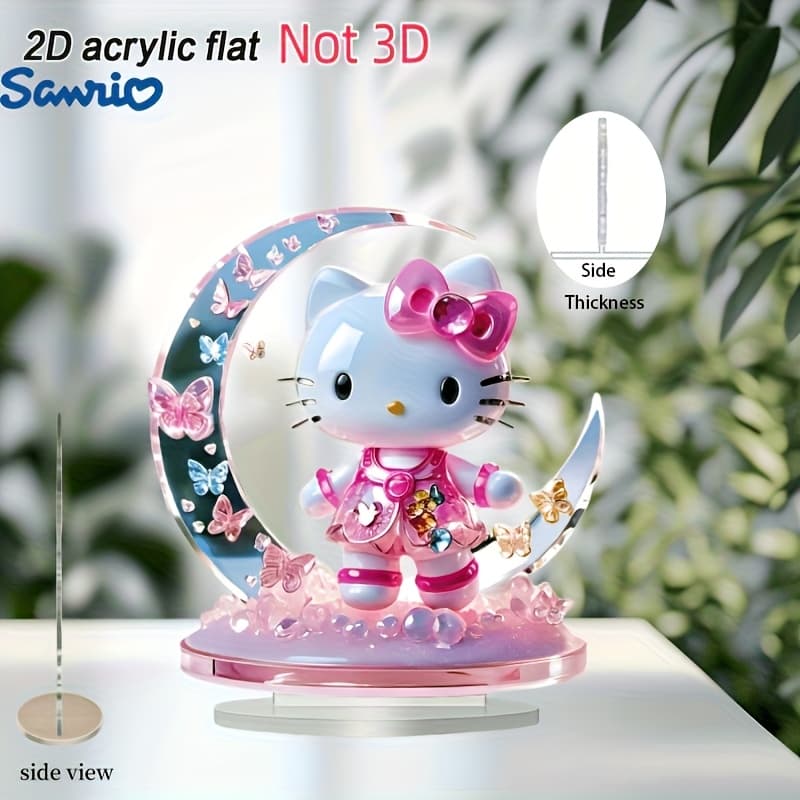 TEMU 2d Flat Hello Kitty Acrylic Moon Decoration - Heart-shaped Desktop Ornament With Butterflies And , Perfect Gift For Valentine's Day, Birthdays, Christmas ( , Family), Theme Durable Glossy Surface