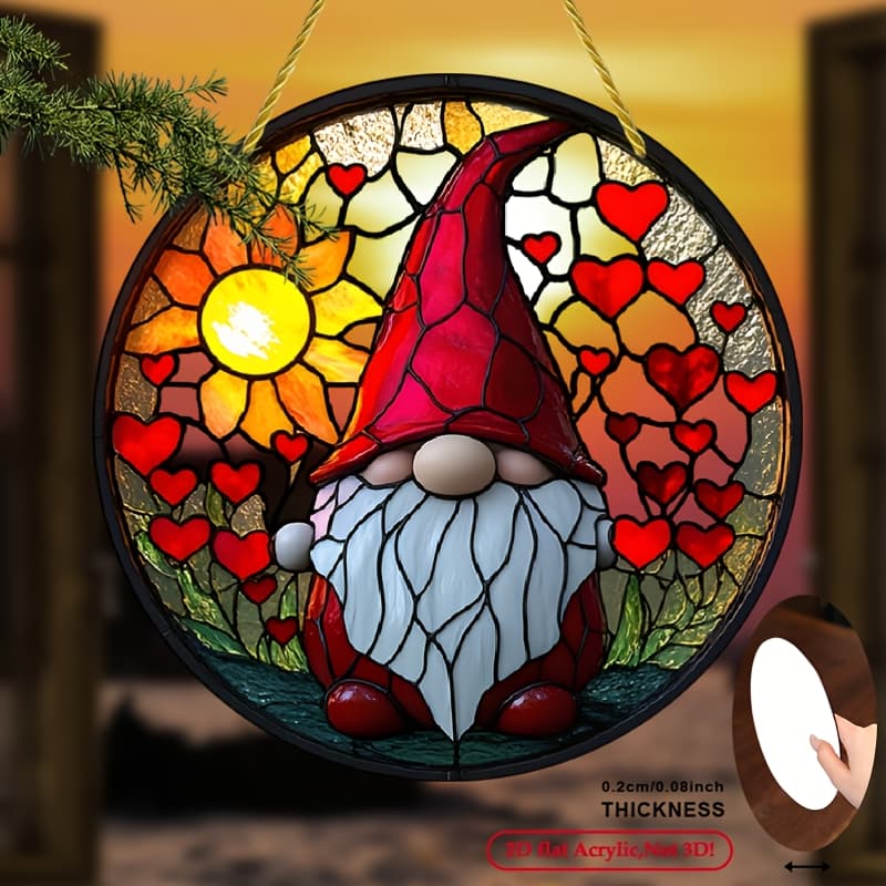 TEMU 2d Flat, 1pc Bohemian Gnome Sun - 8" X 8" Acrylic Wall Decor, Colorful Glass Look, Heart And Sunflower Design, Perfect Gift For Mother , Great For Garden, Porch And Home, Outdoor Decor