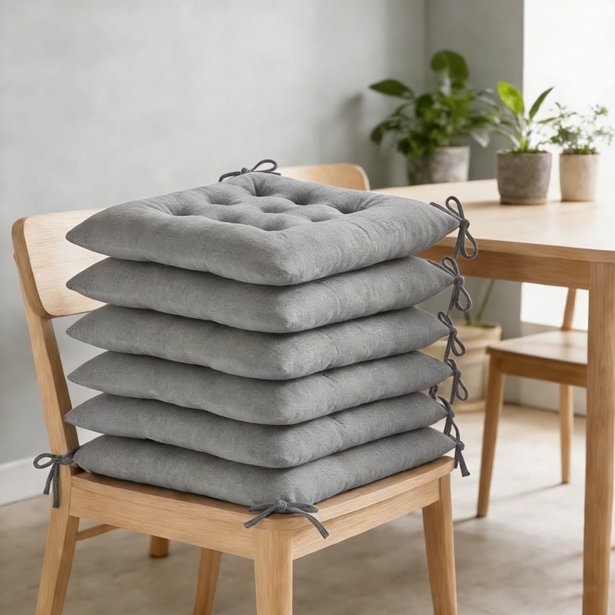 TEMU 6pcs Chair Cushions, Casual Soft Chair Cushions For Dining Chairs Set Of 6 Tufted Indoor Chair Pads With Ties Seat Cushions For Kitchen Courtyard