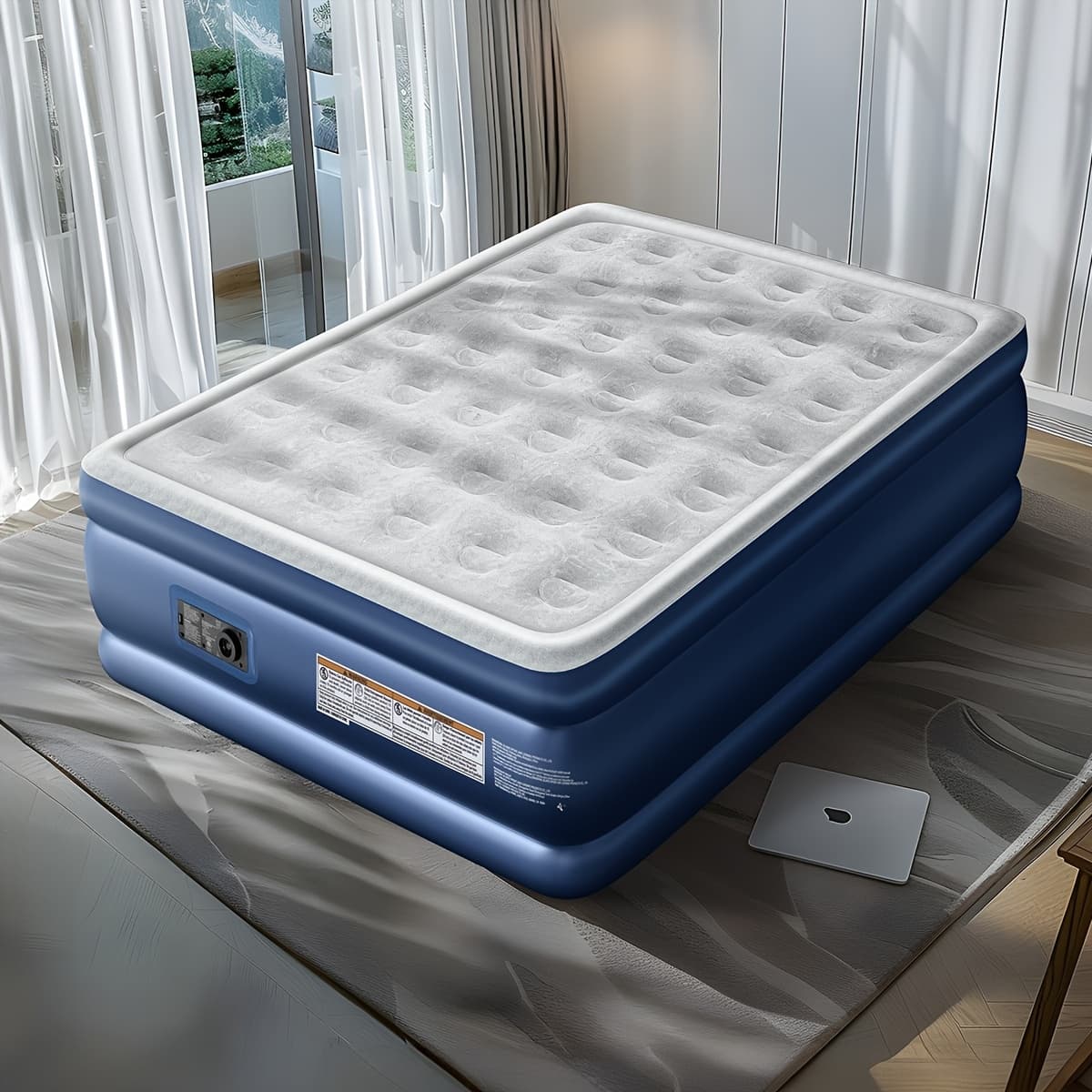 TEMU Tan Zhe Outdoor Built-in High Capacity Air Pump Inflatable Mattress 18" Inch Queen Size Thick Inflatable Mattress Airbed, Plush Top Non-slip Bottom For Stability On Smooth Floors And Carpets