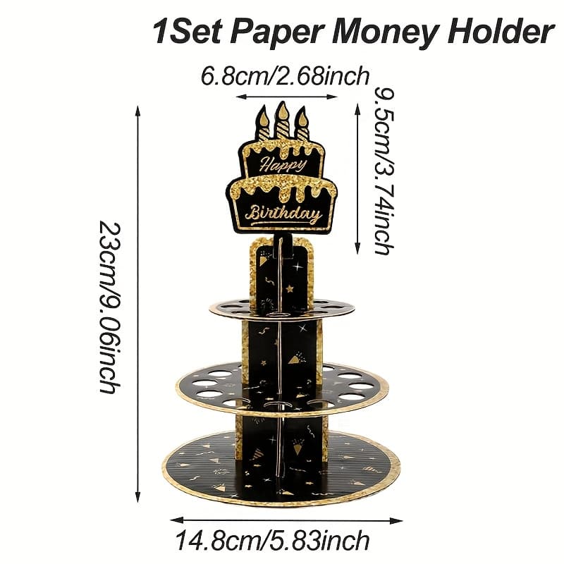 TEMU 1 Set,birthday Black Golden Money Holder, Rack,happy Birthday Party Table Decoration,adults Birthday Party Money Gifts Stand,party Packs