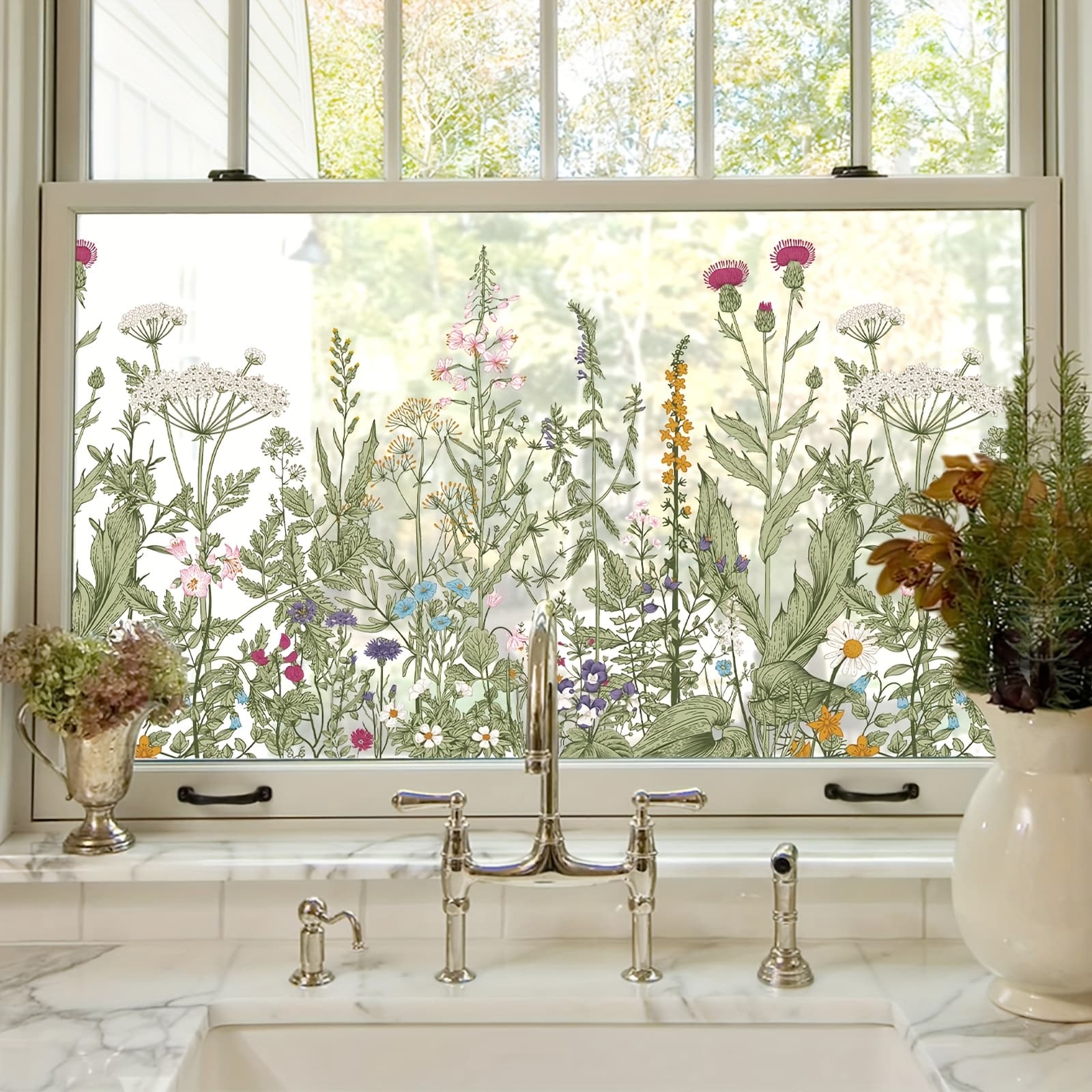 TEMU 1pc Static Cling Flower Window Film, Contemporary Style, Static Cling Mounting, Pvc Material, 5mil Thickness, Sticker, Decor|| Static Cling, Flower &