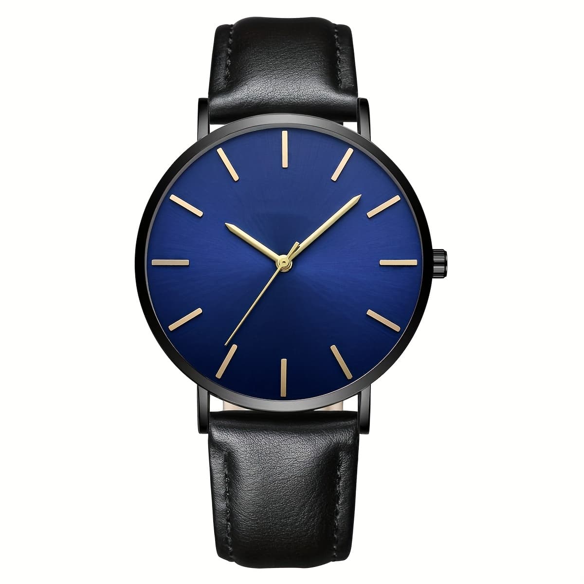 TEMU Men's Minimalist Quartz Watch With Display, Round Face & Pu Leather Strap - Elegant Casual & Professional Wristwatch, - Hands, Low-maintenance Operation