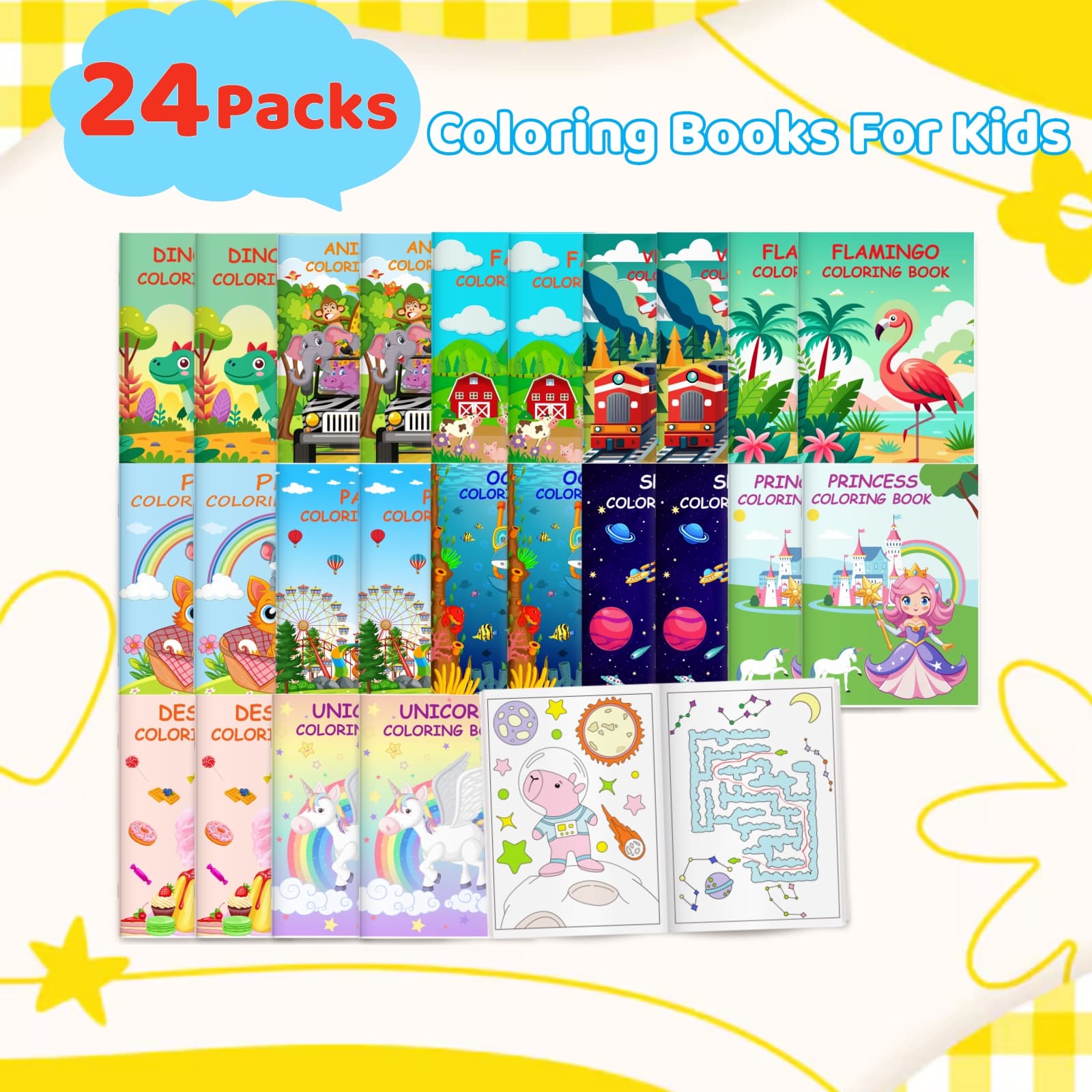 TEMU 24pcs Coloring Books For Kids Ages 3+ Birthday Party Favors Gifts, Includes Dinosaur More Designs Goodie Bags Stuffer Classroom Activity Books For School Halloween Christmas Gift