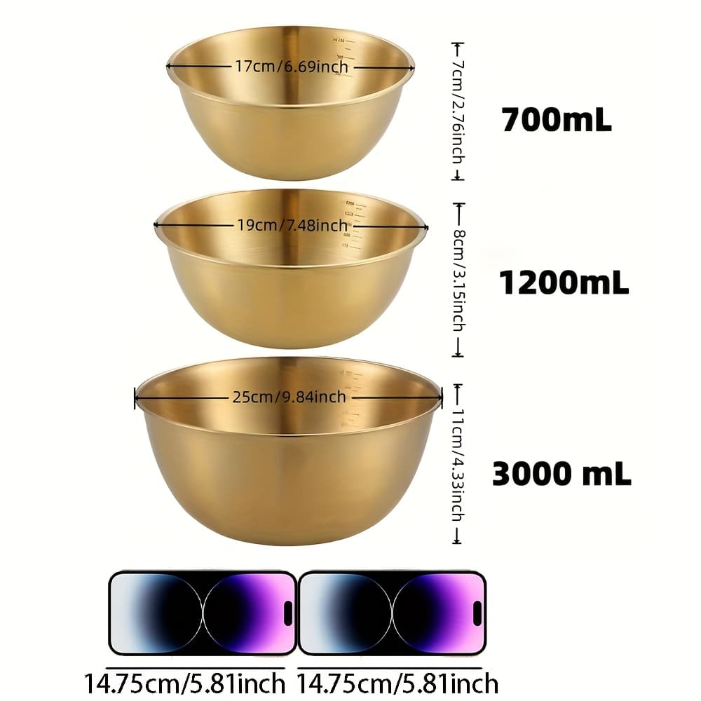 TEMU 3pcs Steel Mixing Bowl Set – Oversized Salad & Food Prep Bowls With Non-slip Bases – Commercial-grade Kitchen Essentials For Entertaining – Lightweight, Stackable & Easy Clean
