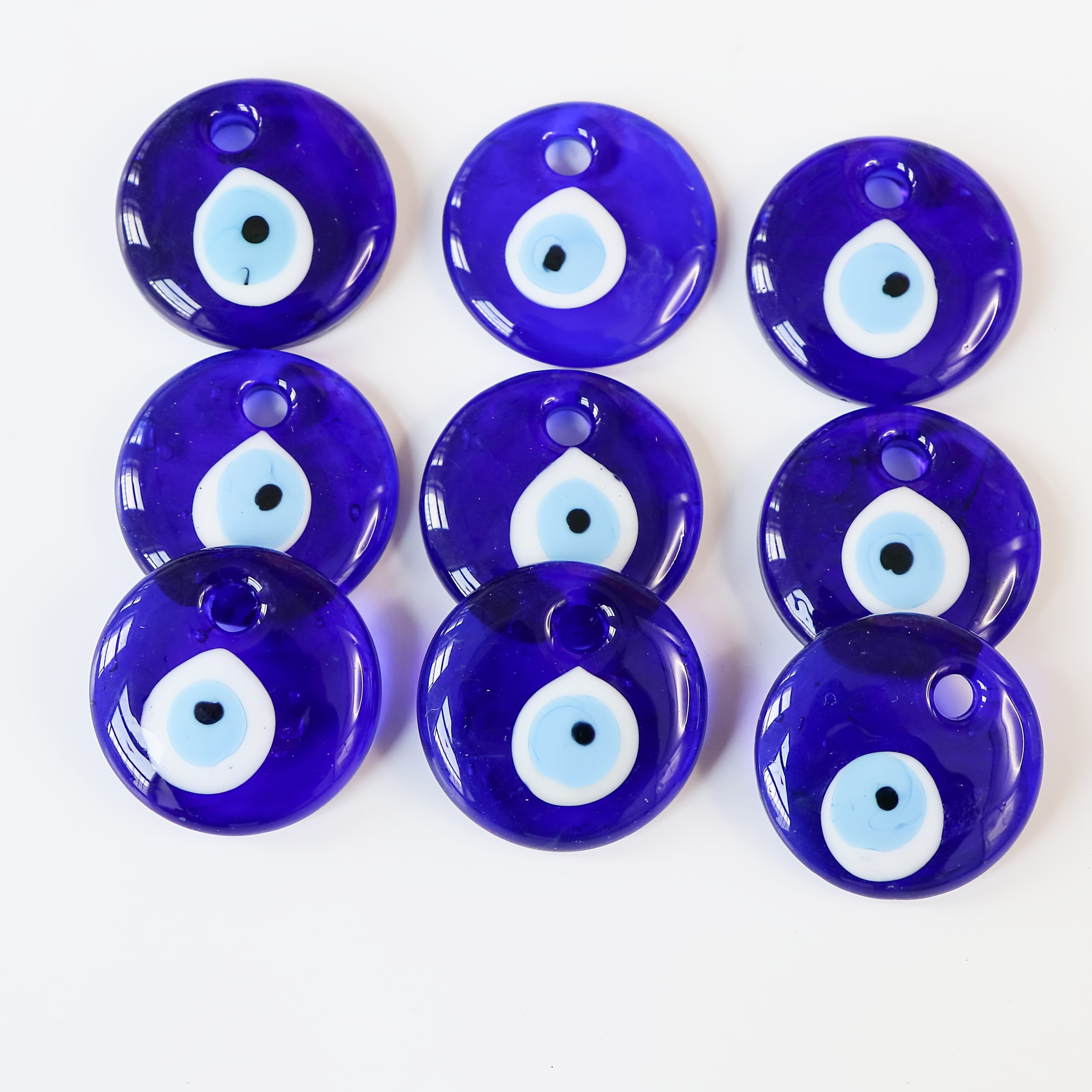 TEMU 20pcs Blue Evil Eye Glass Beads, With Cord, Suitable For Home Wall Decor, Car Rearview Mirror, Keychains, Christmas Tree Ornaments, Decorations, Jewelry Making, And Craft Supplies