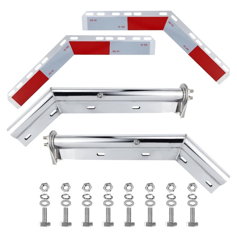 TEMU Chrome Angled Spring Loaded Mud Flap Hanger Bracket Holder Set With Conspicuity Tape, 28" Length Rear Bar For Semi Trucks, 1-1/8" Mud With Reflective Tapes (1-1/8"), Silver