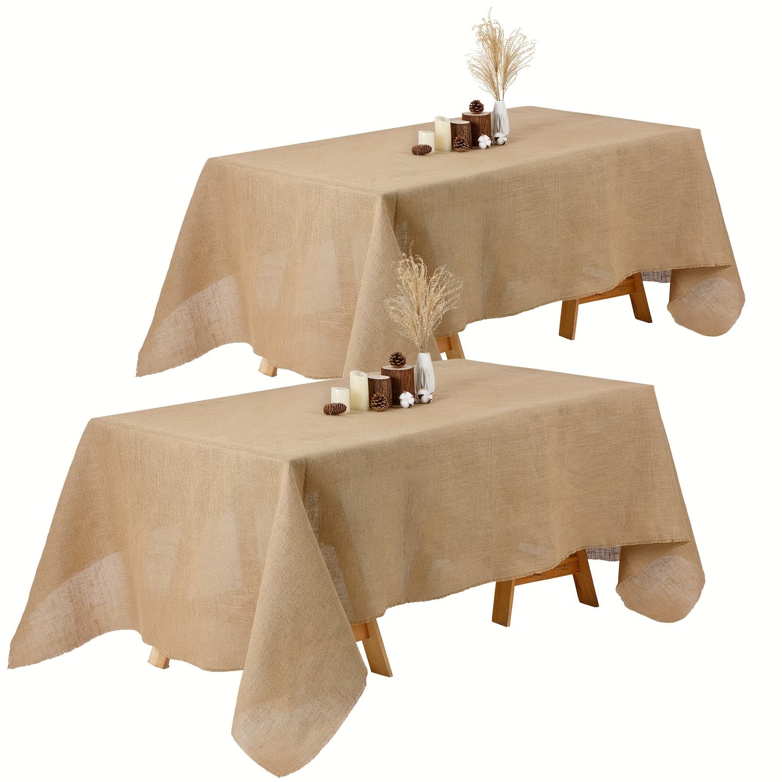 TEMU Natural Burlap Rectangle Tablecloth Farmhouse Burlap Tablecloth Rustic Brown Tablecloth Jute Taupe Tablecloth Table Cover For Holiday Party Home Kitchen Indoor Table, 2pcs, 63 X 108 Inch