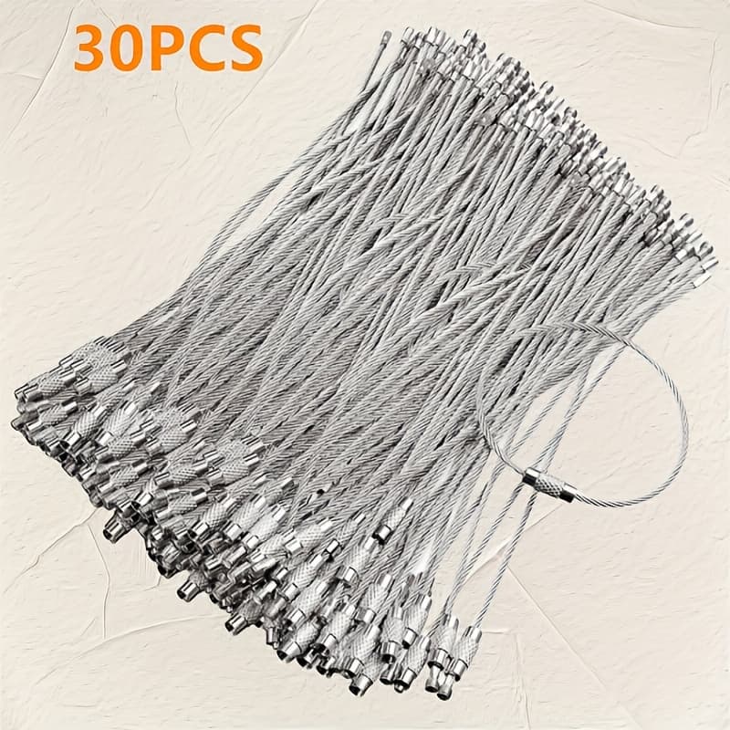 TEMU 30pcs Steel Ring Stainless Steel Men's Keychain Cable Braided Tag Loop Quick Release Rope Screw Lock