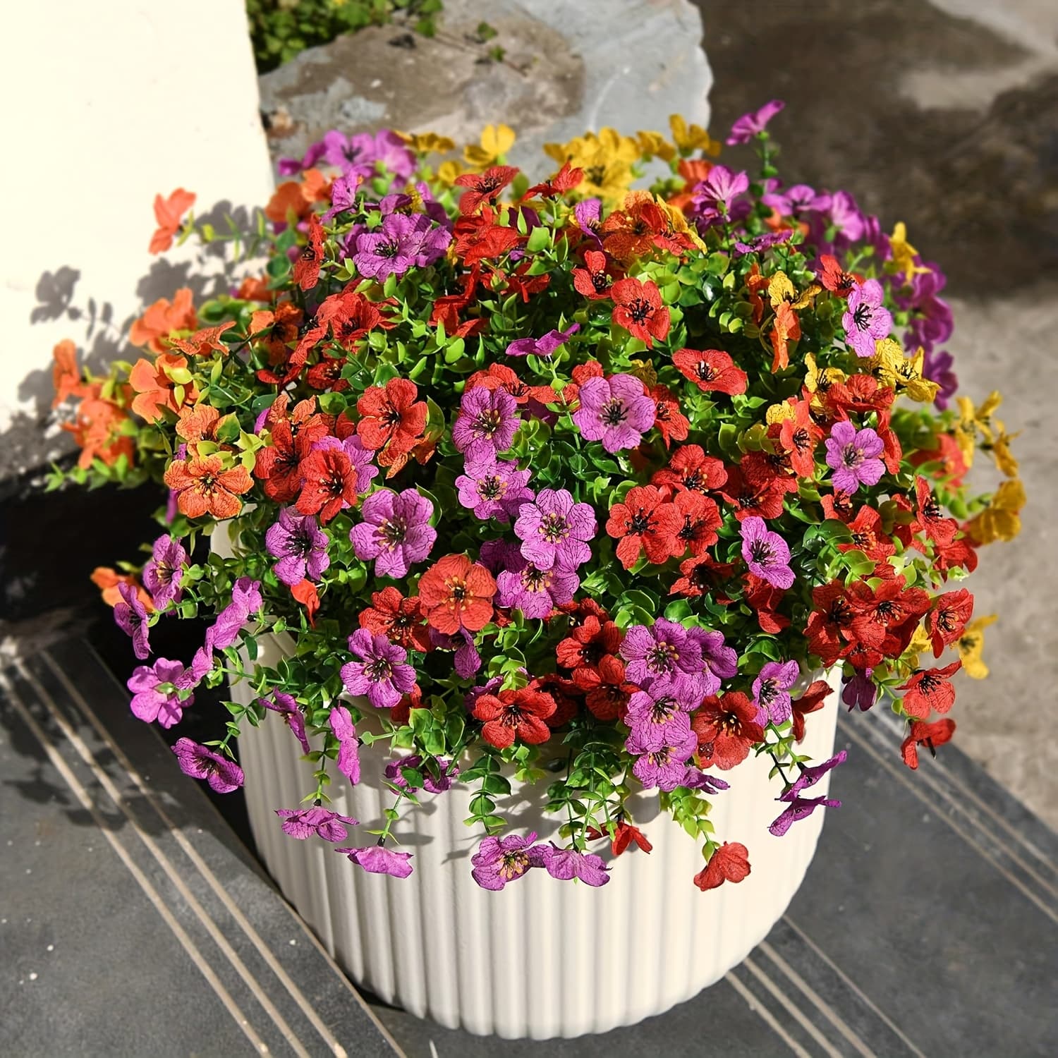 TEMU 12 Bundles Silk Colorful Mix Daisy Uv Sun Resistant Realistic, Artificial Fake Plants Flowers For Outdoor Outside Spring Summer Decoration, For Porch Patio Home Planter Window Box Yard