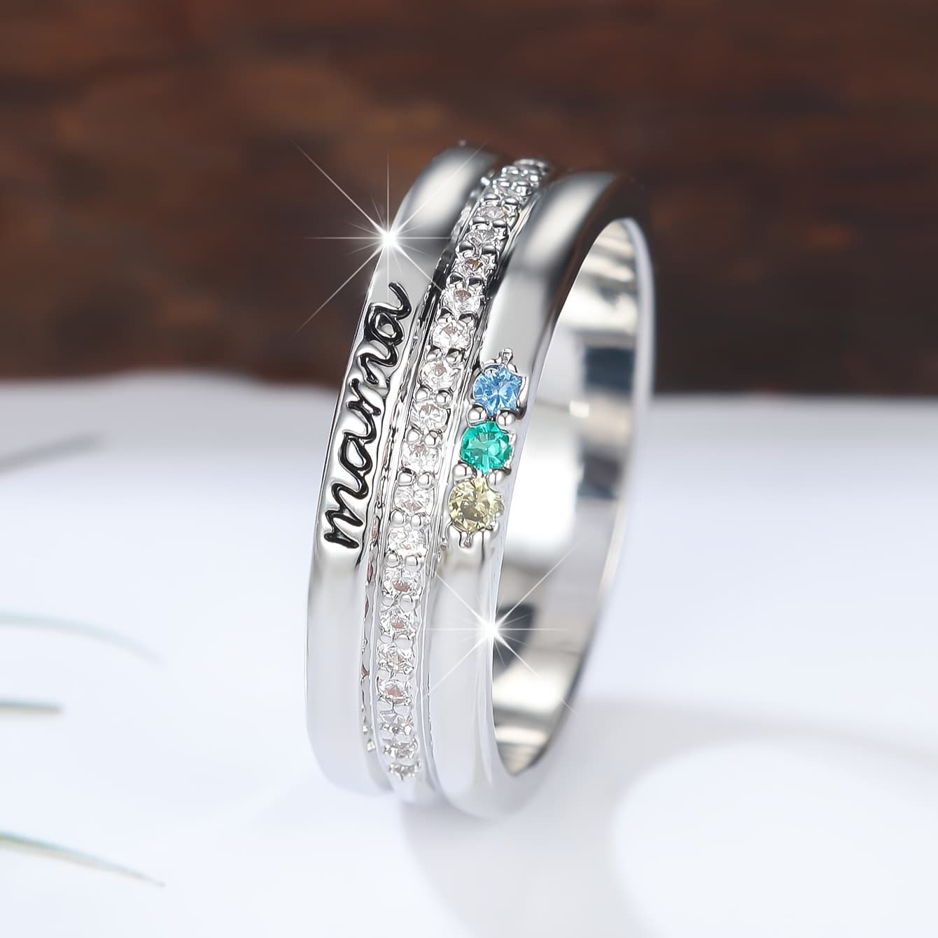 TEMU Easy And Fashionable Multicolor Zirconia Wide Band Ring As A Gift For Mom