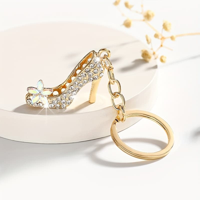 TEMU 1pc Of Fashionable And Luxurious High-heel Shoe Keychain Pendant Ornament, With Transparent Glass, An Elegant Accessory For Ladies' Handbags And Backpacks, Suitable As A Birthday Gift