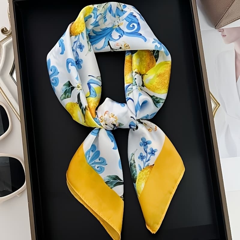 TEMU Cute Lemon Floral Scarf For Women - Soft Lightweight & Wind, Versatile Fashion Accessory For Daily & Holiday Gifts, Casual Outing Accessory, Vibrant Pattern, Nonelastic Fabric