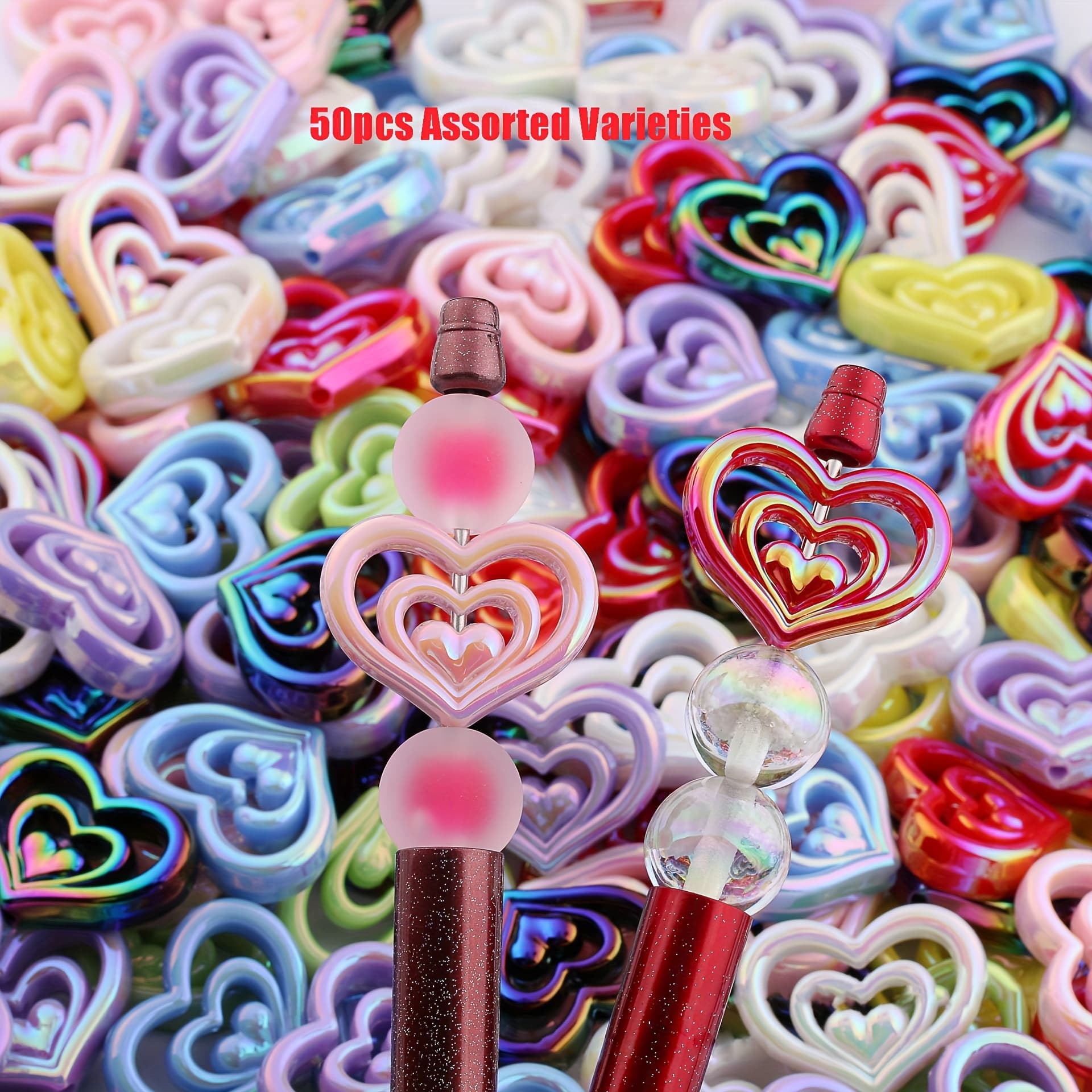 TEMU Random Color 50pcs Acrylic Plated Hollow Diy Beaded Pen Keychain Jewelry Accessories Random Color Decorative Beads