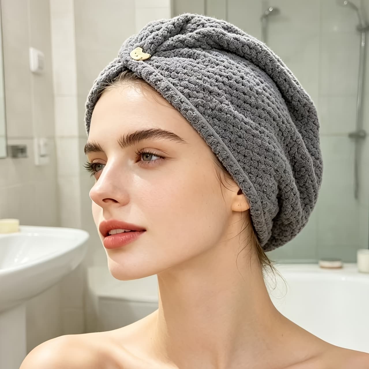 TEMU Microfiber Absorbent Hair Towel, 300gsm Soft And Quick-drying Shower , Easy Solid-color Curly Hair Drying , Absorbent Headscarf, Drying Additions For The Bathroom