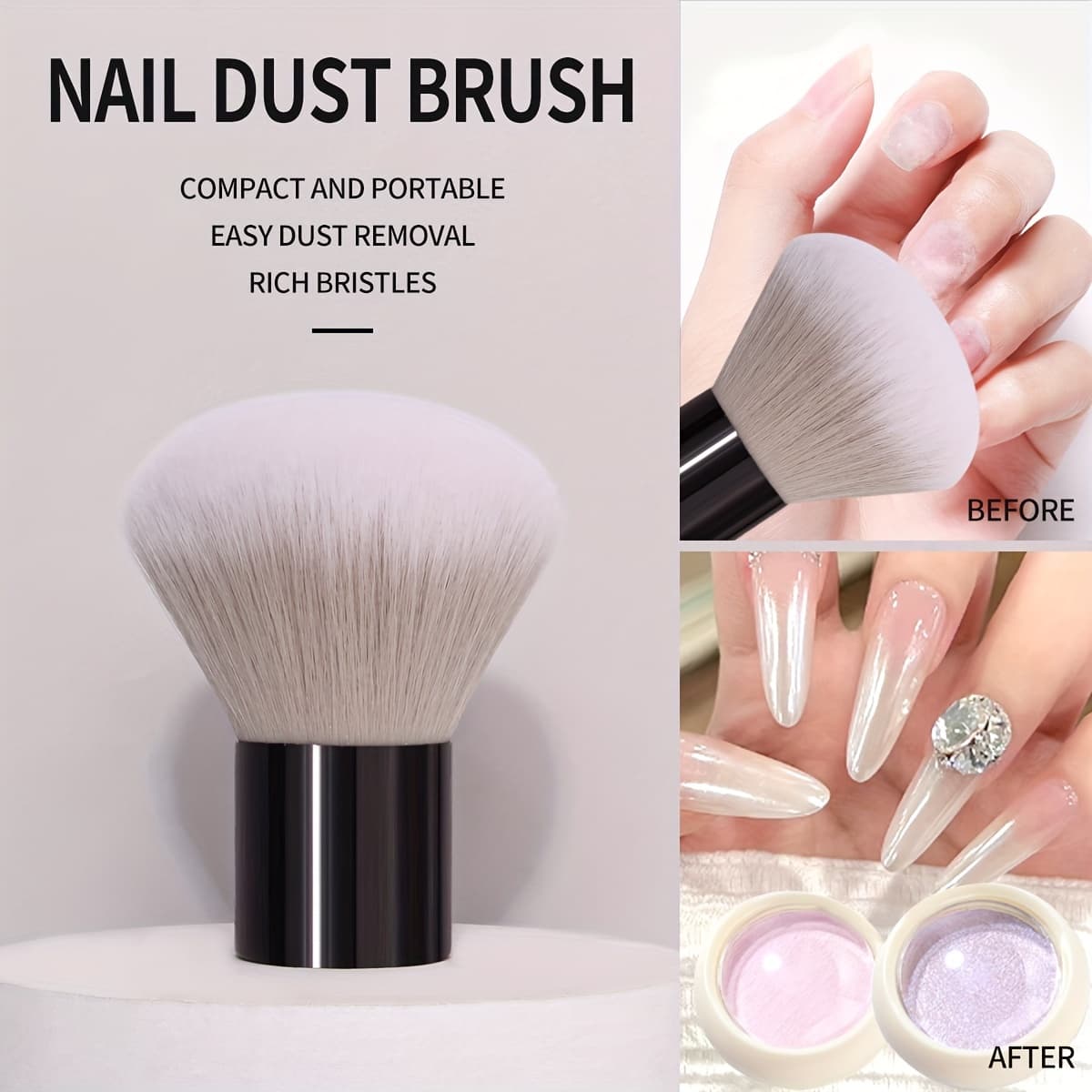 TEMU Extra-large Nail Dust Brush, Soft Bristle Hand Nail Cleaning Brush For Fluffy Dust Removal