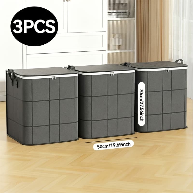 TEMU 3pcs Set Of Large Clothing Storage Bags, Wardrobe Organization Boxes, Foldable Storage Containers With Reinforced Handles And Sturdy Zippers, Ideal For Clothes, Blankets, Quilts, And More
