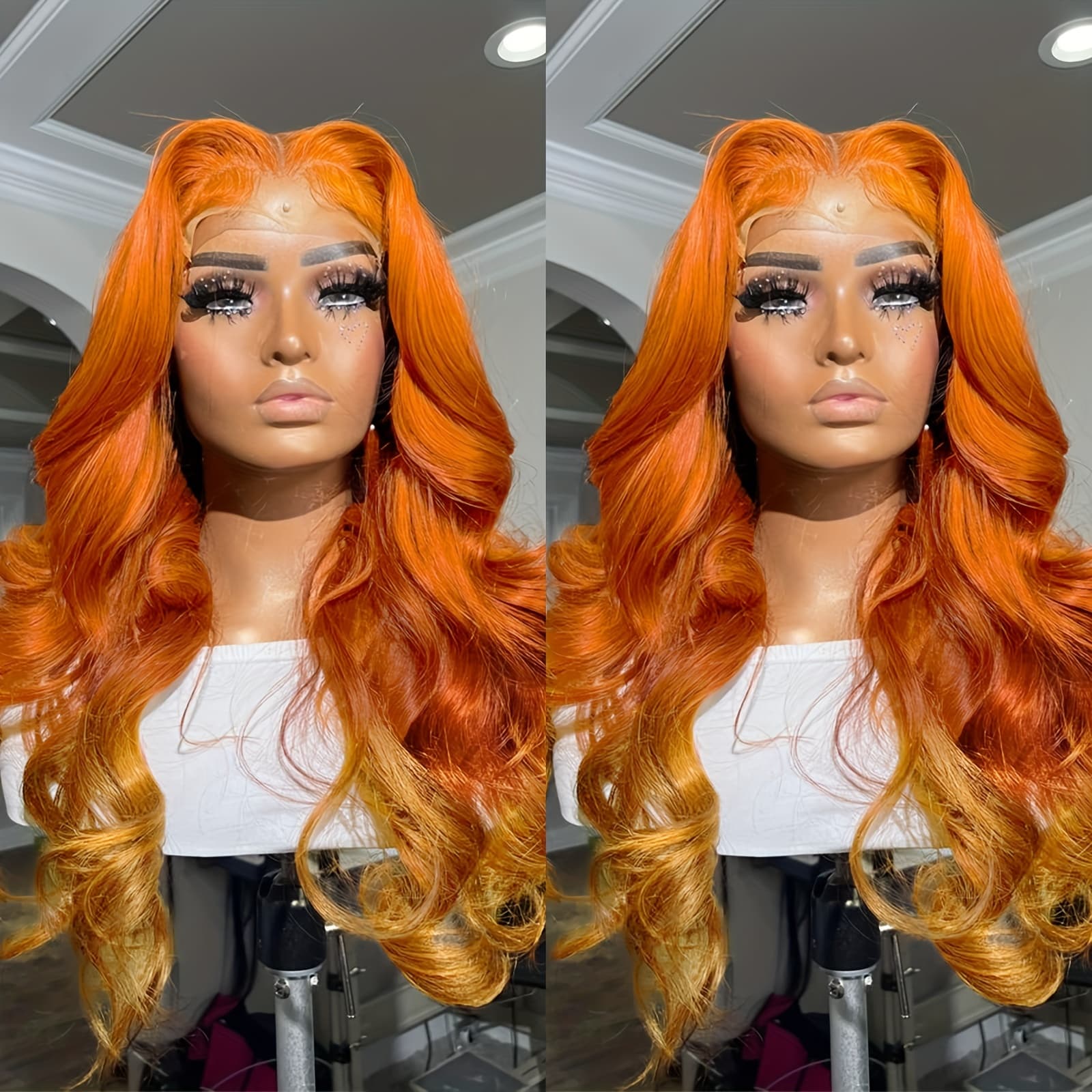 TEMU 13x4 Orange Wig Body Wave Lace Front Wig For Women Heat Resistant Fiber Ginger Wavy Wigs For Halloween Daily Use Party Cosplay