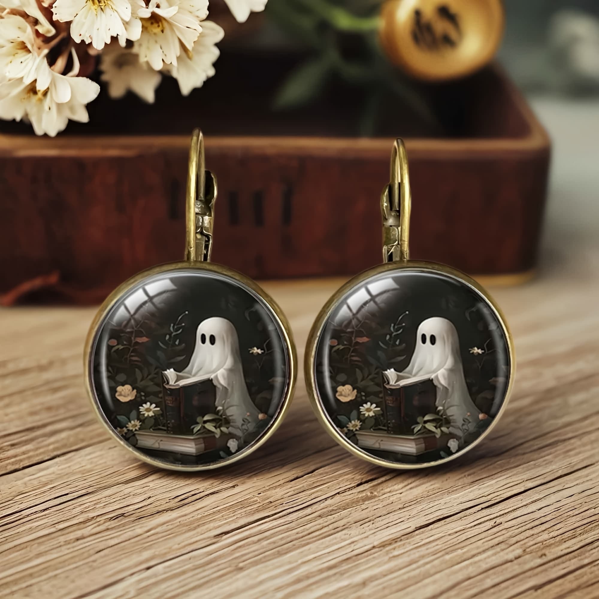 TEMU Unique Reading Earrings, Jewelry Gift Designed In A Floral Bookworm Style, Without Battery