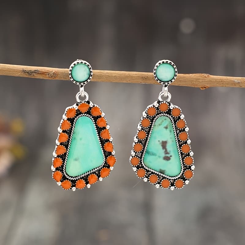 TEMU A Pair Of Bohemian Geometric Epoxy Stickers Ethnic Style Fashion Alloy Earrings