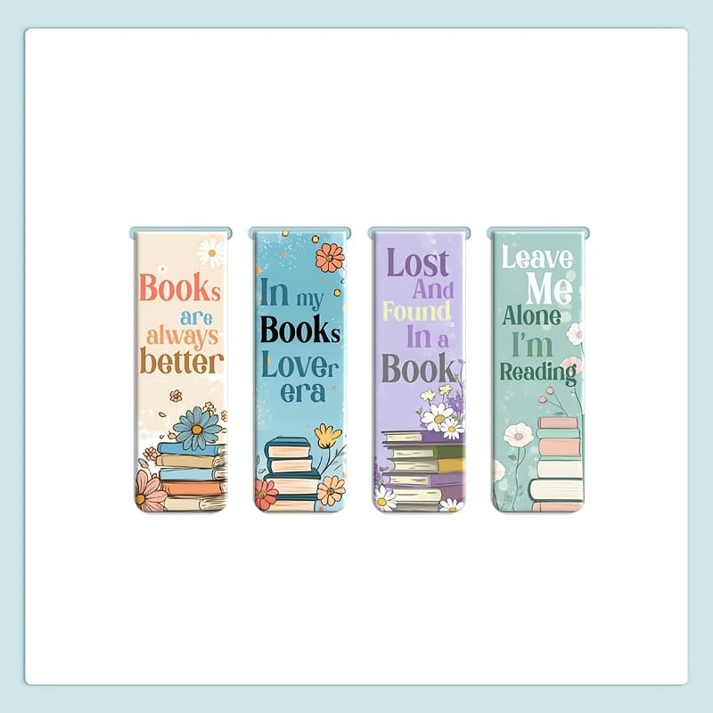 TEMU 4pcs Romantic & Inspirational Magnetic Bookmarks - Floral Designs With Motivational Quotes, Perfect Gift For Readers, Librarians,