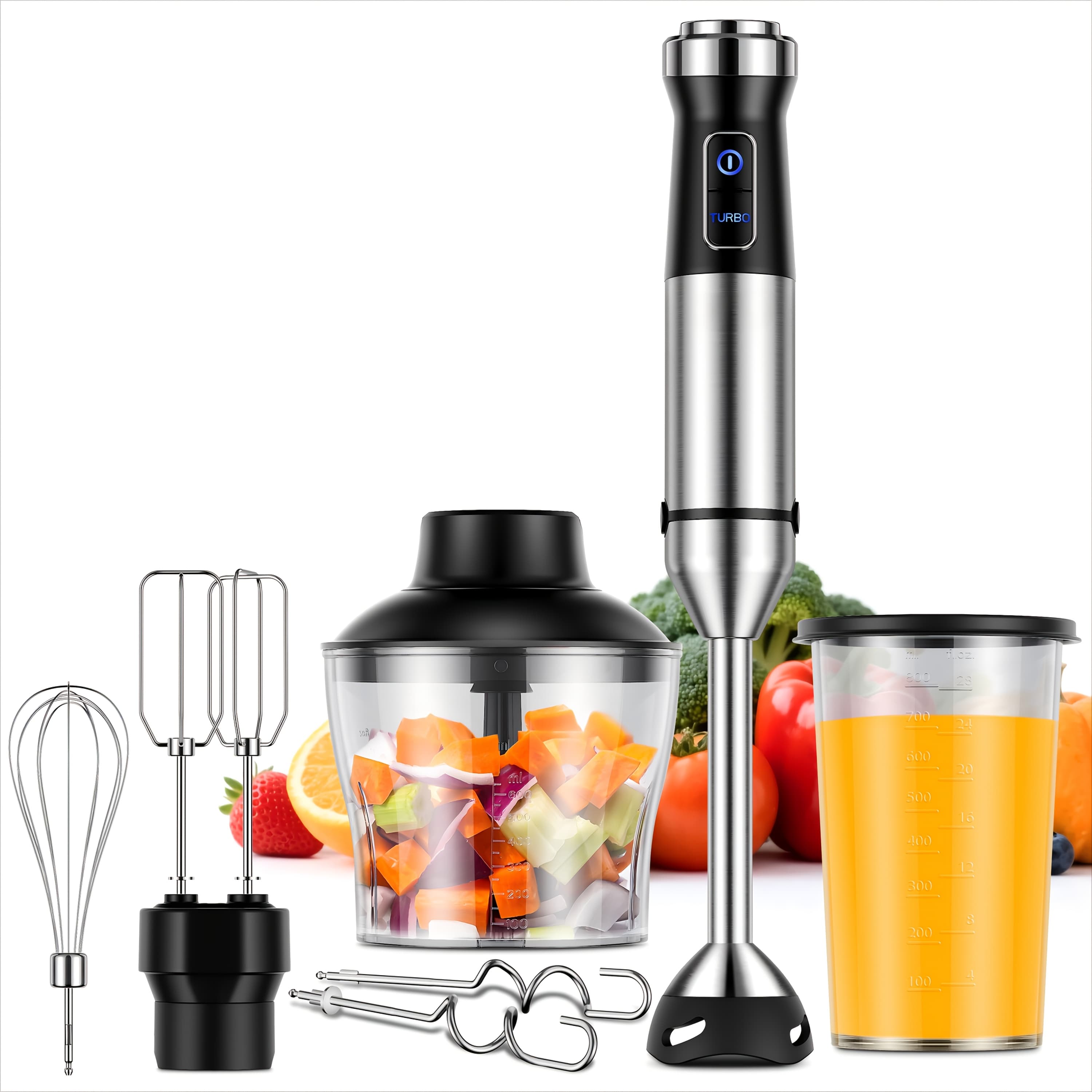 TEMU 6-in-1 Blender Handheld 1000w 20-speed & Turbo Mode, Scratch Resistance Hand Blender With Dough Hooks, , Whisk, 800ml Beaker, 600ml Chopper Titanium , Bpa-free