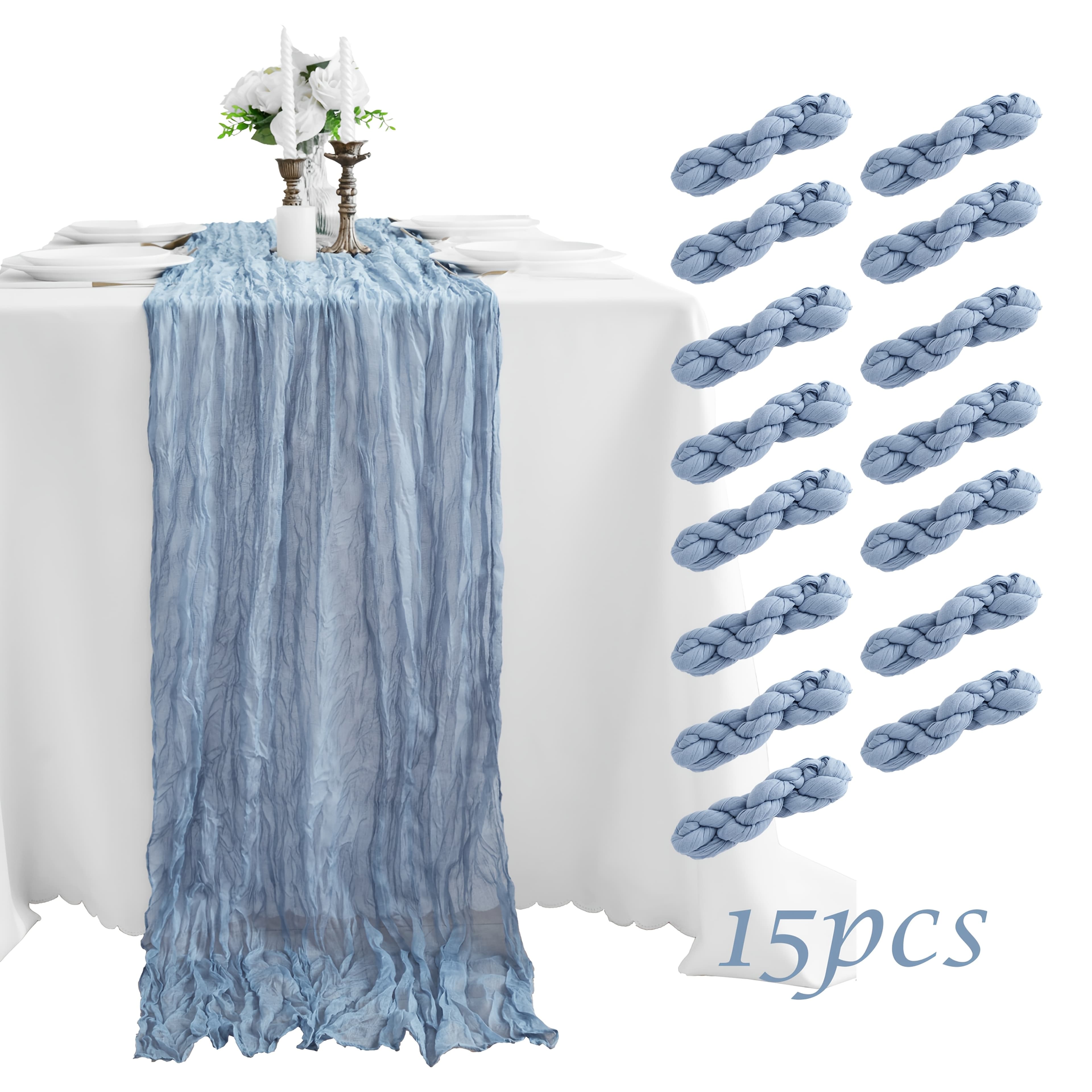 TEMU 15pcs Elegant Balinese Pleated Table Runner | Solid Color Cheesecloth Fabric, Durable Polyester, Ideal For Showers & Birthday Parties, Holiday Desktop Decoration, Dining Table Decor, Room Decor,