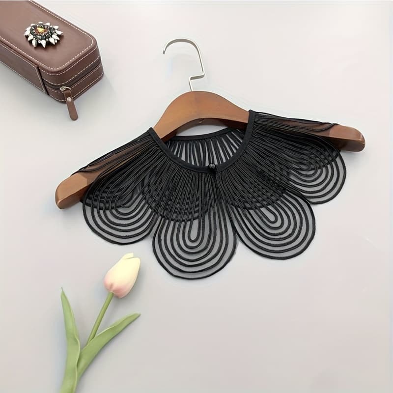 TEMU Black And White Rope Large Shawl Made Of Polyester, Fashionable And Versatile Fake Collar