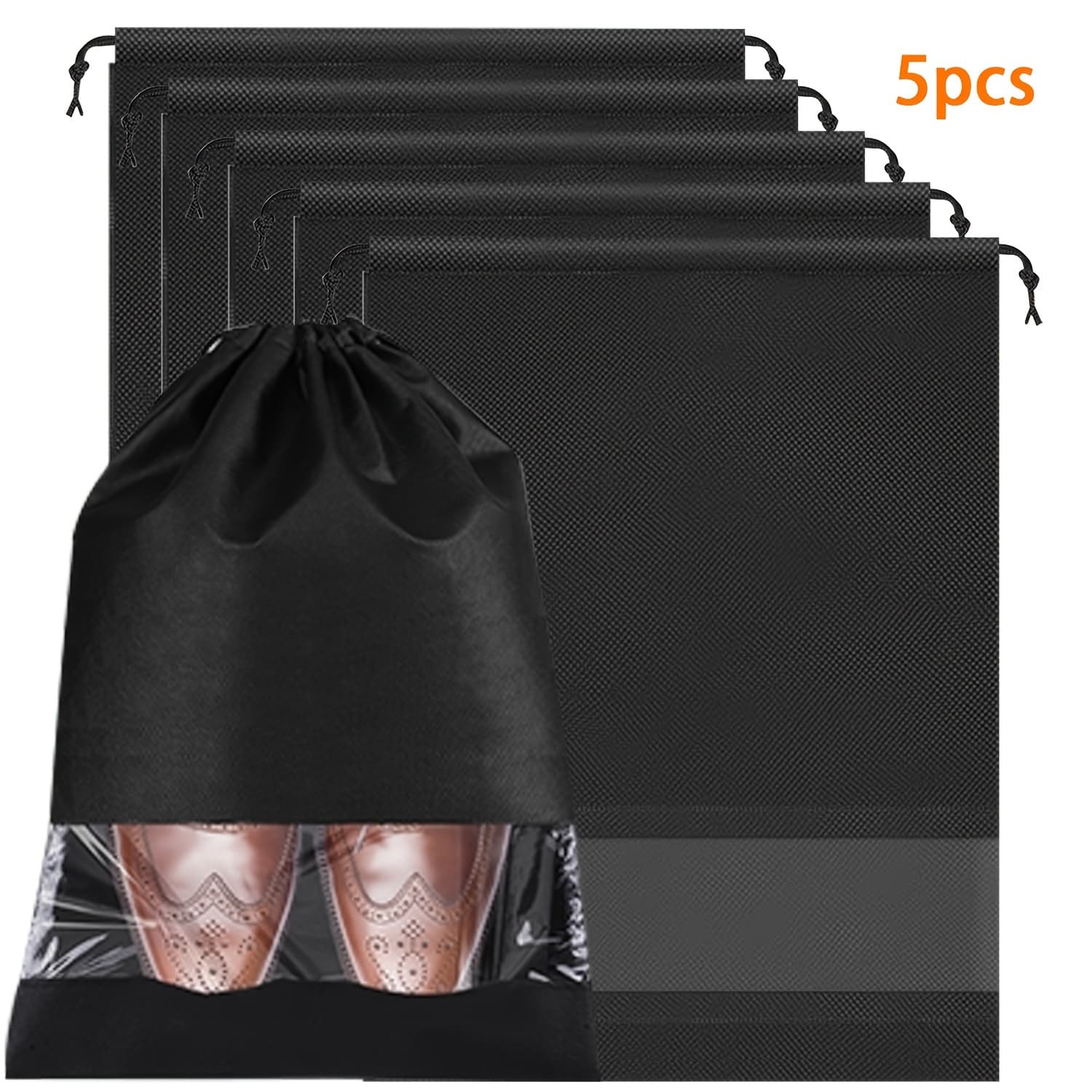 TEMU 5pack Non-woven Shoe Bags, Portable Travel Shoe Bag With Rope For Men And Women, , Travel Shoe Bag Large Shoes Pouch Shoe Organizers, For Store Shoes (black)