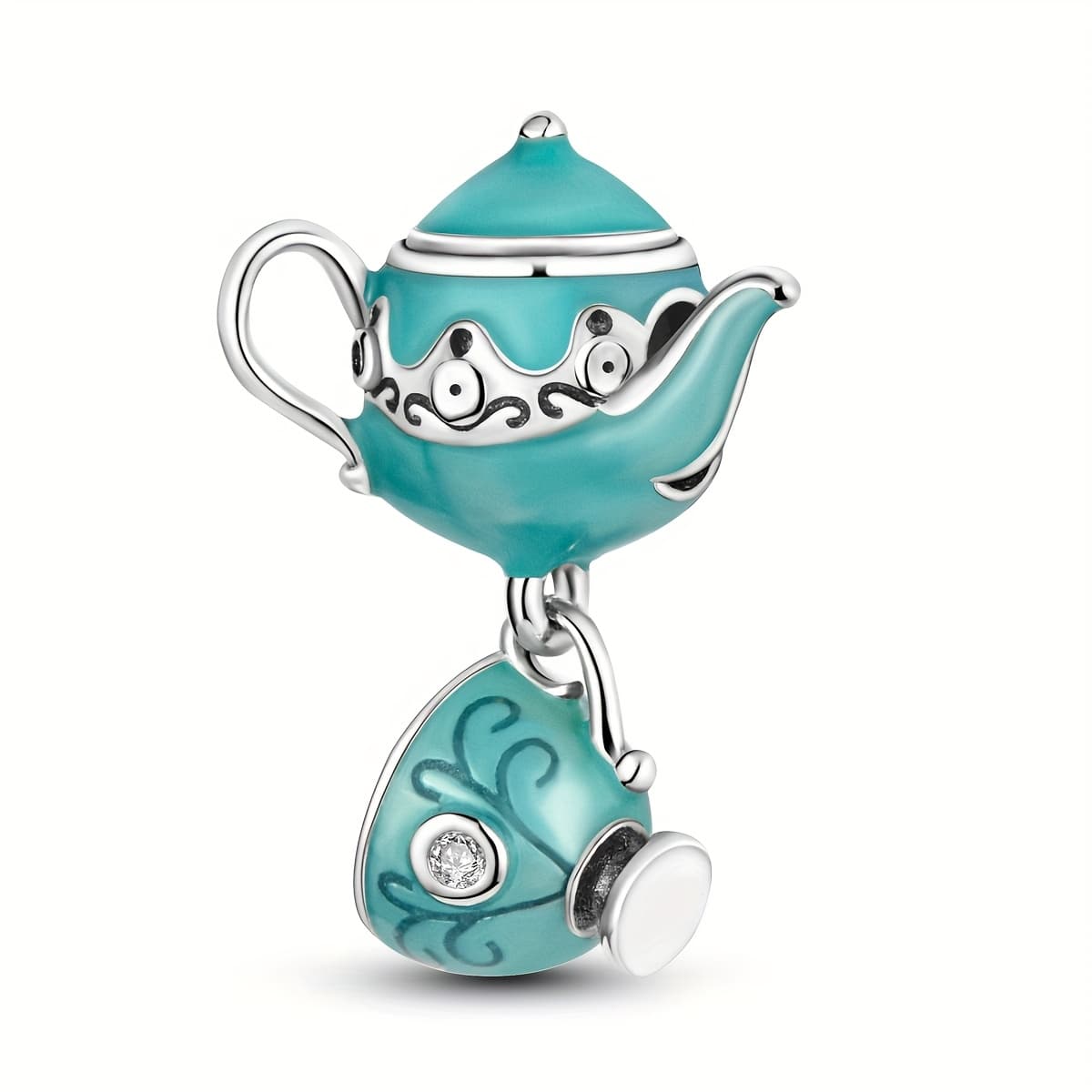 TEMU S925 Silver-plated Tea Cup And Teapot Bead Design, A Stylish New Item Suitable For Jewelry Making With Original Bracelets Or Bangles And Necklaces, Perfect As A Birthday Or Holiday Gift