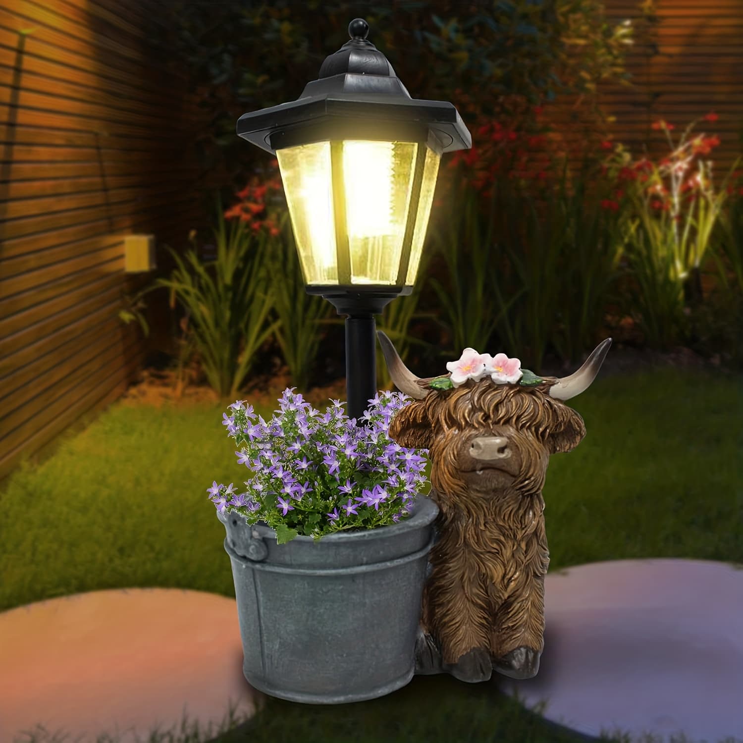 TEMU Otdecor Solar Lantern Cow Lantern Planter Outdoor Statue Light, Single Unit Outdoor Resin Garden Decoration For Courtyards, Patios, And Lawns, Designed For