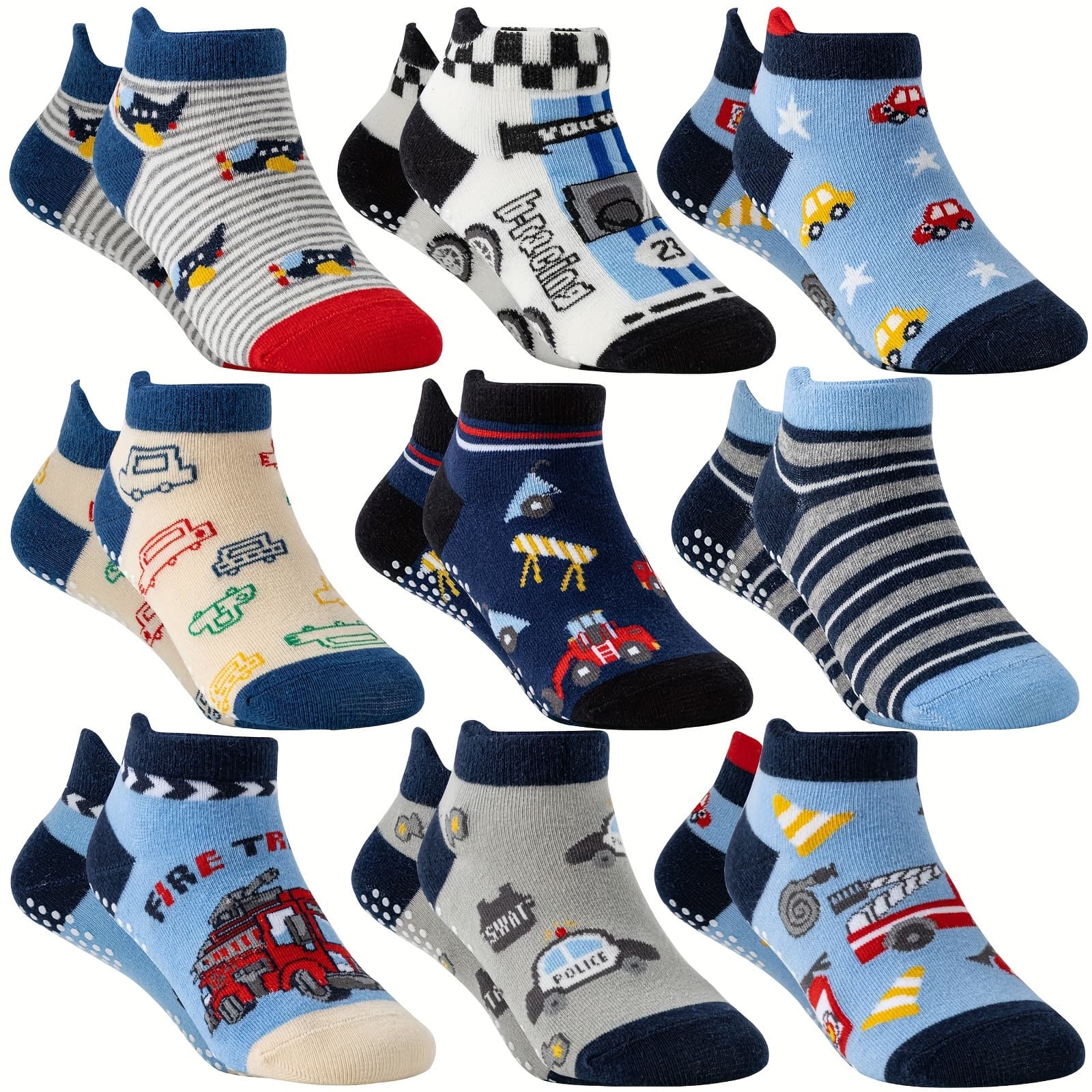 TEMU 9/18 Pairs Of Baby Boys Toddlers Grips Socks Kids Non Slip Anti Skid Ankle Car No Show Socks With Grippers Gift Socks