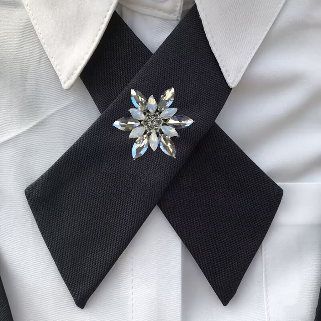 TEMU 1pc Fashion Women's Tie With Chest Flower And Snowflake Gemstones | Elegant Tie, Casual Outdoor, School Uniform, Jk Workwear, Role-playing Additions