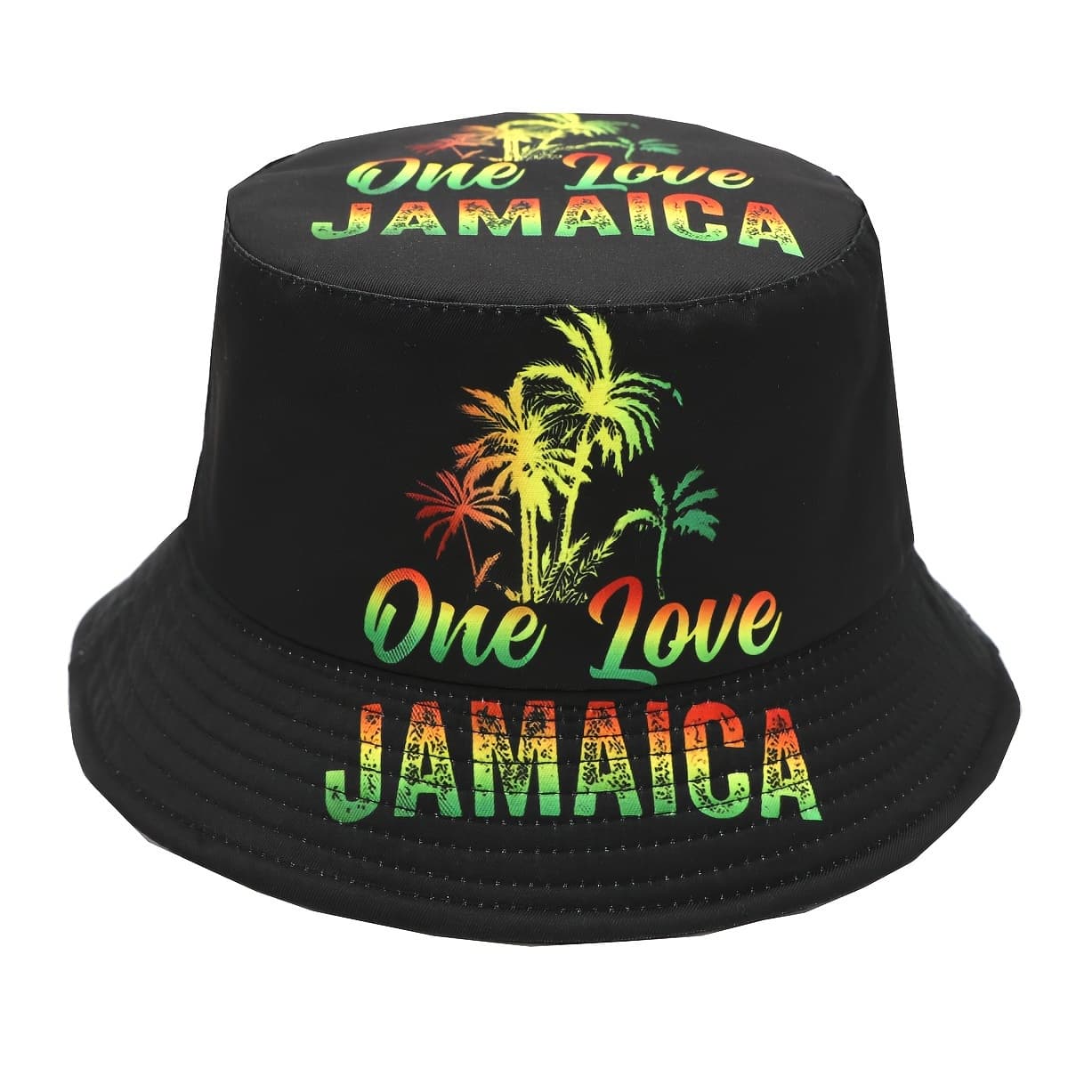 TEMU " Jamaica-inspired Dual-sided Bucket Hat With Colorful Lettering & Print - Lightweight, Sun-protective For Men And Women, Parties And Beach