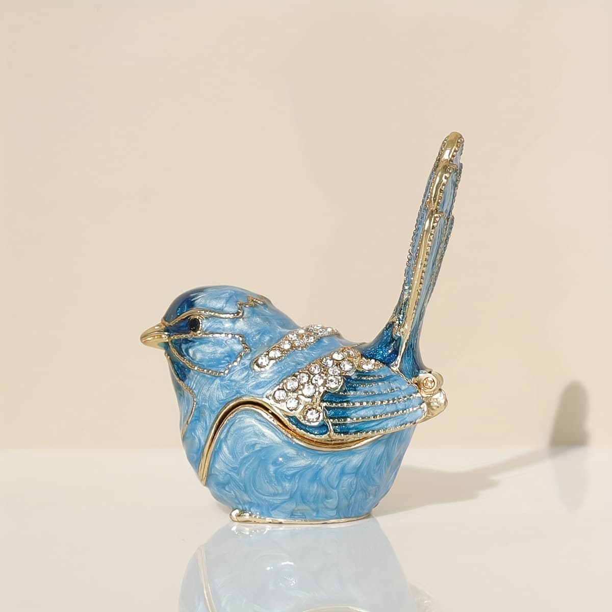 TEMU 1pc Hand Painted Trinket Box, Hinged Jewelry Organizer With Crystals, Ring Earrings Storage, Home Decor Figurine Keepsake Collectible, Ornaments Craft Gift