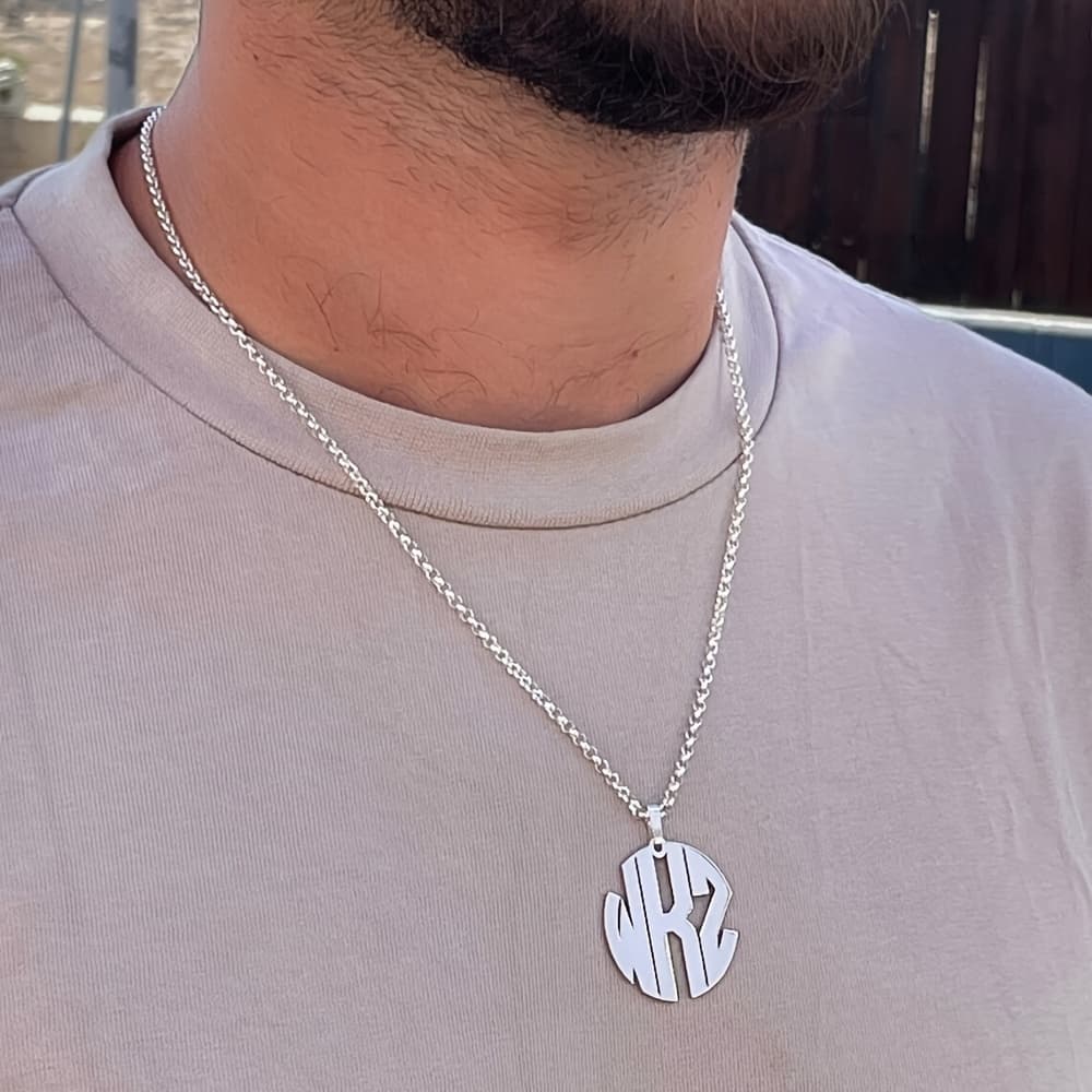 TEMU Personalized Large Rollo Chain Necklace Featuring A Round Woven Letter Pendant, With A Removable 304 304 Stainless Steel Initial, Ideal For Genders As Accessory