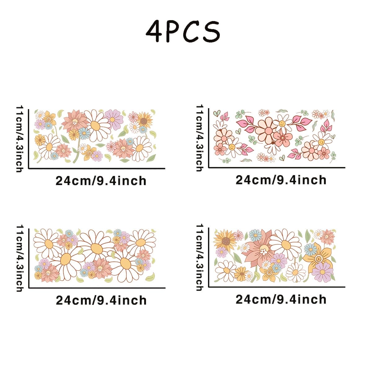 TEMU 4pcs Vintage Spring, Bohemian Style Transfer Paper Uv Dtf Cup Packaging For 16oz Glass, Diy Packaging Glass Waterproof Transfer Paper
