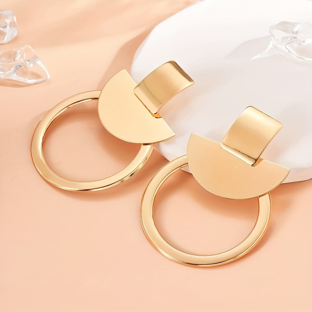 TEMU 1 Pair Of Minimalist Fashion Personalized Creative Geometric Square Ring Stitching Alloy Long Versatile Women's Earrings